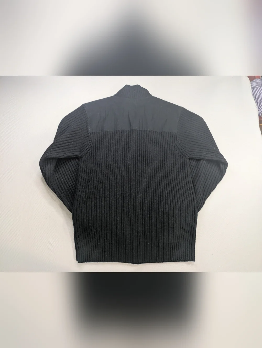 L.L.Bean Full Zip Sweater Mens XL Commando Merino Lambs Wool Black Elbow Patches - Picture 2 of 5